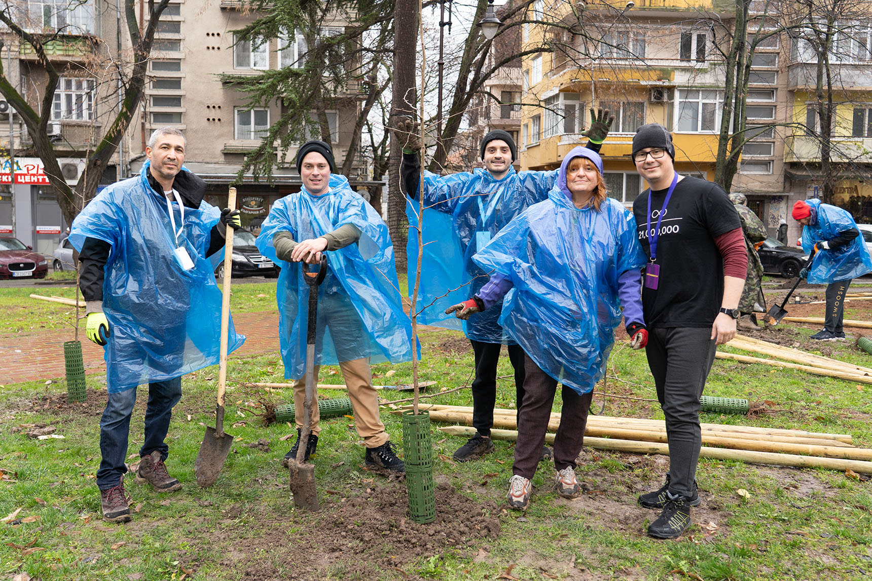Volunteers planting Ginkgo trees at Varna City Garden